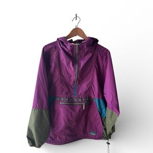 Vintage LL Bean Hooded Anorak Aztec Colorblock Jacket Windbreaker Wms sz L USA